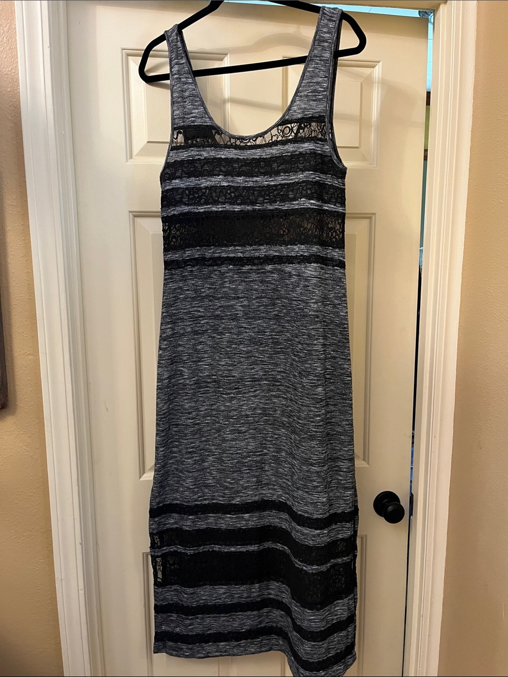 Free People Hazy Days Gray and Black Lace-Striped midi or maxi Dress 52”